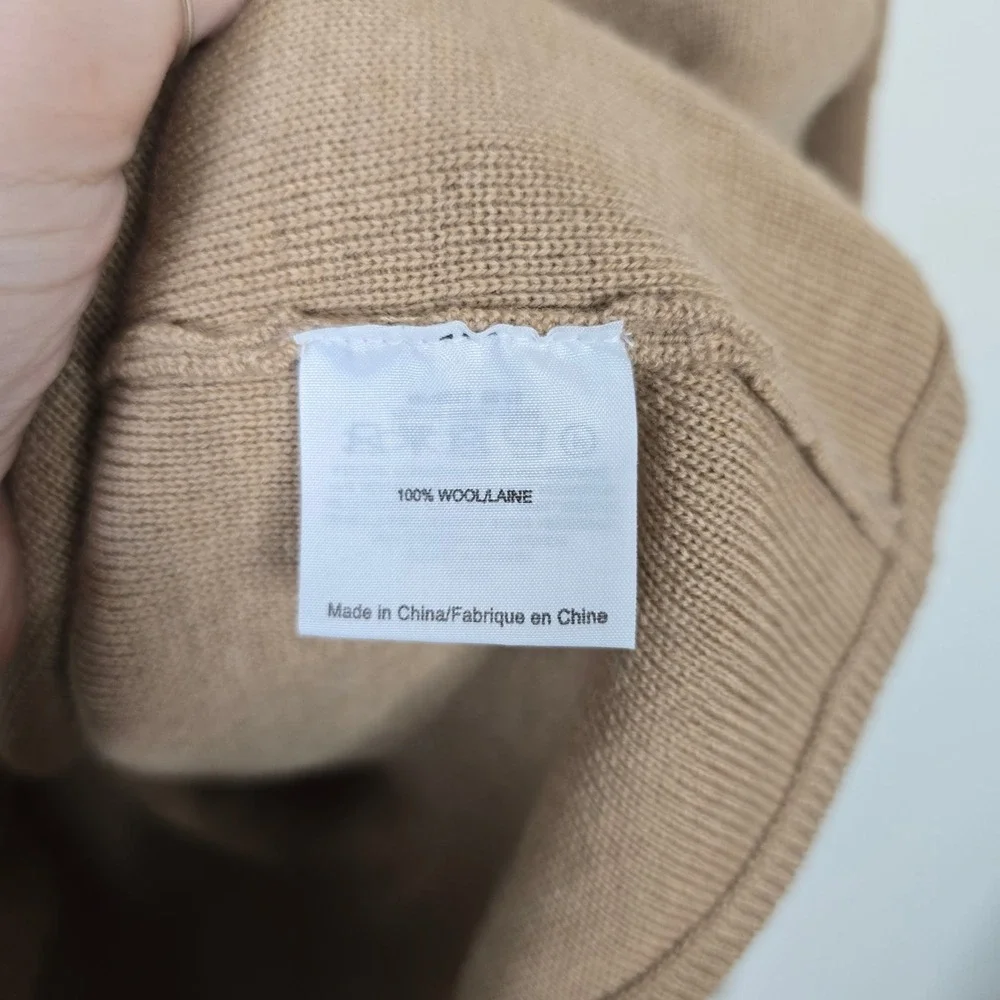 Tory Burch Tan 100% Wool Military Cardigan Jacket Gold Logo Buttons XL